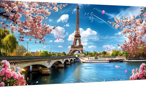 Malen Nach Zahlen Erwachsene Eiffelturm, Malen Nach Zahlen Landschaft, DIY Handgemalt Ölgemälde Leinwand Kits Mit Pinseln und Acrylfarbe, Paint by Numbers Adult für Deko Wohnzimmer 40x90cm 2-5248 von KUEGDUNG