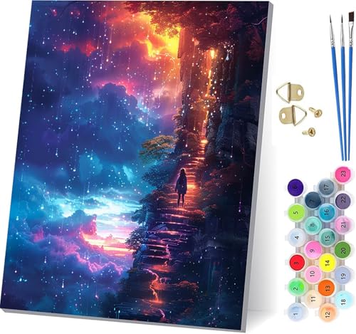 Malen Nach Zahlen Erwachsene Frau, Malen Nach Zahlen Landschaft, DIY Handgemalt Ölgemälde Kit Mit 3 Pinseln und Acrylfarbe, Paint by Numbers Basteln Erwachsene, für Deko Wohnzimmer 70x95cm 8-9540 von KUEGDUNG