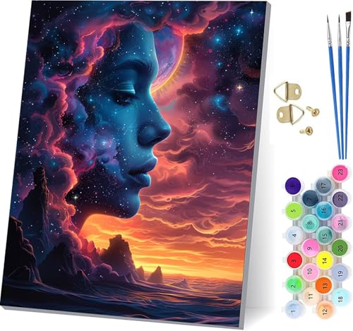 Malen Nach Zahlen Erwachsene Frau, Malen Nach Zahlen Sonnenuntergang, DIY Handgemalt Ölgemälde Kit Mit 3 Pinseln und Acrylfarbe, Paint by Numbers Basteln Erwachsene, Deko Wohnzimmer 80x110cm 3-7286 von KUEGDUNG