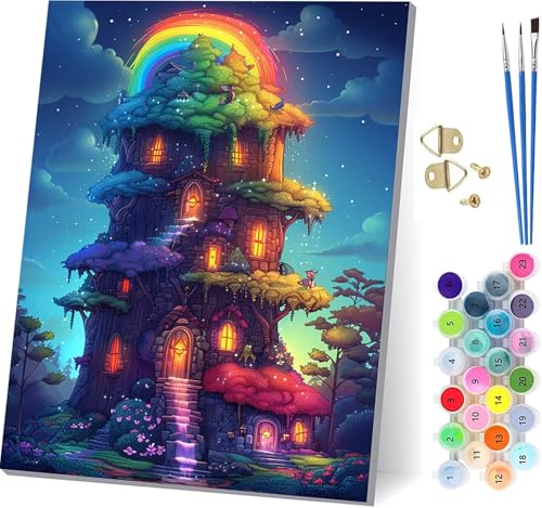 Malen Nach Zahlen Erwachsene HäUser, Malen Nach Zahlen Landschaft, DIY Set Erwachsene Mit 3 Pinseln und Acrylfarbe, Paint by Numbers für Deko Wohnzimmer und Wanddeko, Geschenke 80x110cm 5-5339 von KUEGDUNG