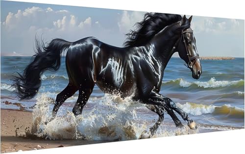 Malen Nach Zahlen Erwachsene Horse, Malen Nach Zahlen Strand, DIY Handgemalt Ölgemälde Leinwand Kits Mit Pinseln und Acrylfarbe, Paint by Numbers Adult für Deko Wohnzimmer Geschenke 40x70cm W-4794 von KUEGDUNG