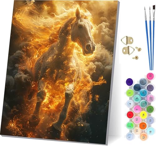 Malen Nach Zahlen Erwachsene Horse, Malen Nach Zahlen Tier, DIY Handgemalt Ölgemälde Kit Mit 3 Pinseln und Acrylfarbe, Paint by Numbers Basteln Erwachsene, für Deko Wohnzimmer Geschenke 70x95cm W-4322 von KUEGDUNG