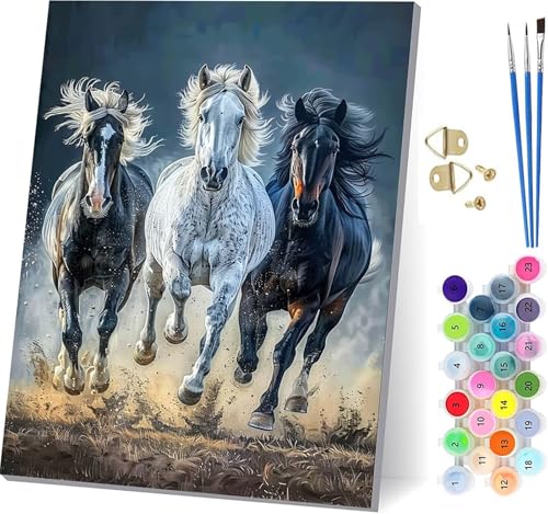 Malen Nach Zahlen Erwachsene Horse, Malen Nach Zahlen Tier, DIY Set Erwachsene Mit 3 Pinseln und Acrylfarbe, Paint by Numbers für Deko Wohnzimmer und Wanddeko, Als Geschenke für Frauen 60x80cm Q-6776 von KUEGDUNG