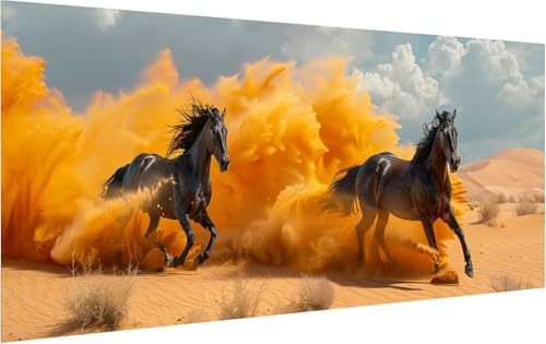 Malen Nach Zahlen Erwachsene Horse, Malen Nach Zahlen WüSte, DIY Handgemalt Ölgemälde Leinwand Kits Mit Pinseln und Acrylfarbe, Paint by Numbers Adult für Deko Wohnzimmer Geschenke 55x110cm 3-9288 von KUEGDUNG