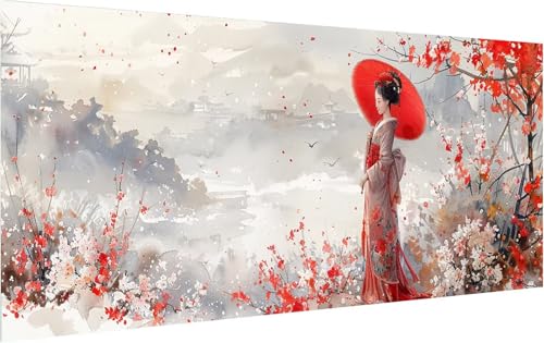 Malen Nach Zahlen Erwachsene Japanerin, Malen Nach Zahlen Blume, DIY Handgemalt Ölgemälde Leinwand Kits Mit Pinseln und Acrylfarbe, Paint by Numbers Adult Adult für Deko Wohnzimmer 30x60cm 7-9815 von KUEGDUNG