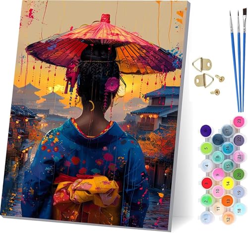 Malen Nach Zahlen Erwachsene Japanische Frauen, Malen Nach Zahlen Architektur, DIY Handgemalt Ölgemälde Kit Mit 3 Pinseln und Acrylfarbe, Paint by Numbers Basteln Erwachsene, Geschenke 60x80cm Y-3427 von KUEGDUNG