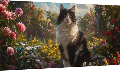 Malen Nach Zahlen Erwachsene Katze, Malen Nach Zahlen Blume, DIY Handgemalt Ölgemälde Leinwand Kits Mit Pinseln und Acrylfarbe, Paint by Numbers Adult für Deko Wohnzimmer Geschenke 60x120cm 0-2925 von KUEGDUNG