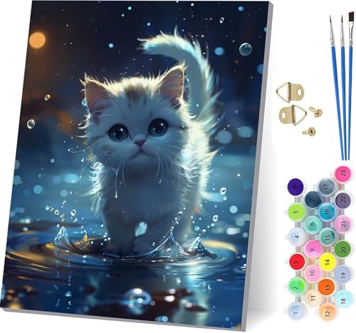 Malen Nach Zahlen Erwachsene Katze, Malen Nach Zahlen Tier, DIY Handgemalt Ölgemälde Kit Mit 3 Pinseln und Acrylfarbe, Paint by Numbers Basteln Erwachsene, für Deko Wohnzimmer 80x110cm 6-7195 von KUEGDUNG