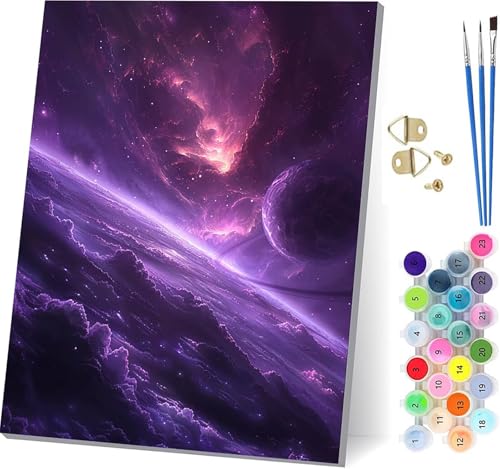 Malen Nach Zahlen Erwachsene Landschaft, Malen Nach Zahlen Planet, DIY Handgemalt Ölgemälde Kit Mit 3 Pinseln und Acrylfarbe, Paint by Numbers Basteln Erwachsene, für Deko Wohnzimmer 100x130cm 7-1704 von KUEGDUNG