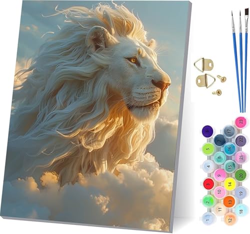 Malen Nach Zahlen Erwachsene LöWe, Malen Nach Zahlen Tier, DIY Set Erwachsene Mit 3 Pinseln und Acrylfarbe, Paint by Numbers für Deko Wohnzimmer und Wanddeko, Als Geschenke für Frauen 60x80cm H-3148 von KUEGDUNG