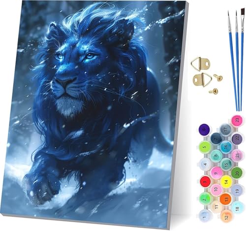 Malen Nach Zahlen Erwachsene LöWe, Malen Nach Zahlen Tier, DIY Set Erwachsene Mit 3 Pinseln und Acrylfarbe, Paint by Numbers für Deko Wohnzimmer und Wanddeko, Als Geschenke für Frauen 60x80cm P-9309 von KUEGDUNG