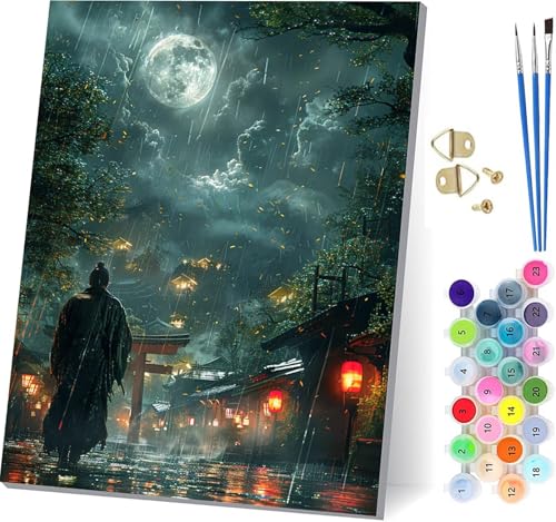Malen Nach Zahlen Erwachsene Mond, Malen Nach Zahlen Architektur, DIY Handgemalt Ölgemälde Kit Mit 3 Pinseln und Acrylfarbe, Paint by Numbers Basteln Erwachsene, für Deko Wohnzimmer 70x95cm L-9334 von KUEGDUNG