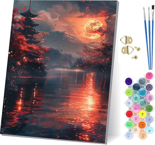 Malen Nach Zahlen Erwachsene Mond, Malen Nach Zahlen Architektur, DIY Set Erwachsene Mit 3 Pinseln und Acrylfarbe, Paint by Numbers für Deko Wohnzimmer und Wanddeko, Als Geschenke 70x95cm R-4093 von KUEGDUNG