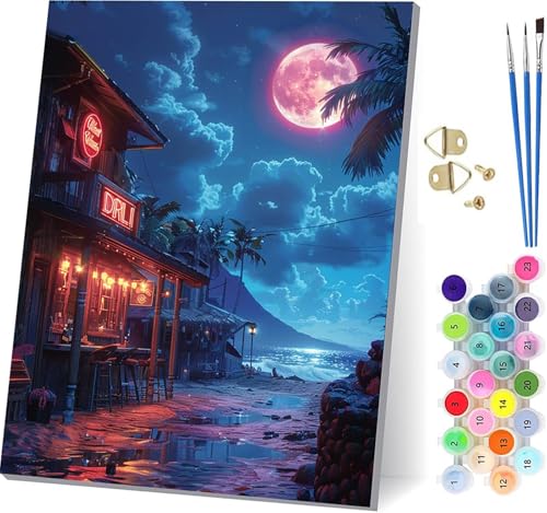 Malen Nach Zahlen Erwachsene Mond, Malen Nach Zahlen Ozean, DIY Handgemalt Ölgemälde Kit Mit 3 Pinseln und Acrylfarbe, Paint by Numbers Basteln Erwachsene, für Deko Wohnzimmer Geschenke 60x80cm 5-2173 von KUEGDUNG