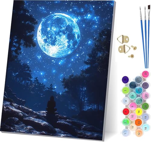 Malen Nach Zahlen Erwachsene Mond, Malen Nach Zahlen Sternenhimmel, DIY Set Erwachsene Mit 3 Pinseln und Acrylfarbe, Paint by Numbers für Deko Wohnzimmer und Wanddeko, Geschenke 80x110cm 3-9323 von KUEGDUNG