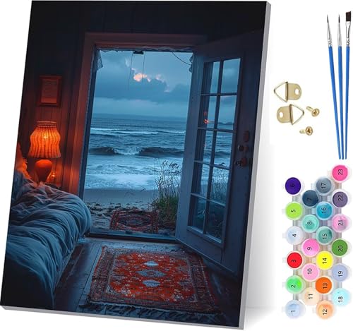 Malen Nach Zahlen Erwachsene Ozean, Malen Nach Zahlen Hai, DIY Set Erwachsene Mit 3 Pinseln und Acrylfarbe, Paint by Numbers für Deko Wohnzimmer und Wanddeko, Als Geschenke für Frauen 70x95cm Z-7994 von KUEGDUNG