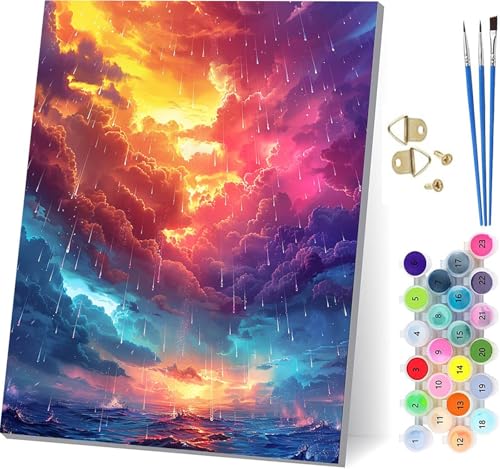 Malen Nach Zahlen Erwachsene Ozean, Malen Nach Zahlen Sonnenuntergang, DIY Set Erwachsene Mit 3 Pinseln und Acrylfarbe, Paint by Numbers für Deko Wohnzimmer und Wanddeko, Geschenke 80x110cm P-4602 von KUEGDUNG