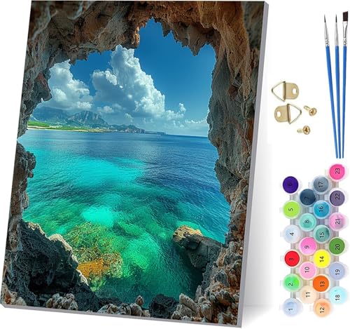 Malen Nach Zahlen Erwachsene Ozean, Malen Nach Zahlen Wolke, DIY Set Erwachsene Mit 3 Pinseln und Acrylfarbe, Paint by Numbers für Deko Wohnzimmer und Wanddeko, Als Geschenke für Frauen 70x95cm F-7453 von KUEGDUNG
