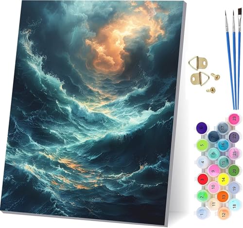 Malen Nach Zahlen Erwachsene Ozean, Malen Nach Zahlen Wolke, DIY Set Erwachsene Mit 3 Pinseln und Acrylfarbe, Paint by Numbers für Deko Wohnzimmer und Wanddeko, Geschenke für Frauen 80x110cm 4-7549 von KUEGDUNG
