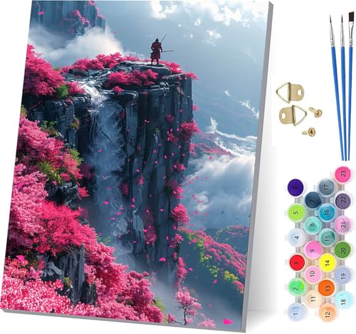 Malen Nach Zahlen Erwachsene Samurai, Malen Nach Zahlen Pflanzen, DIY Set Erwachsene Mit 3 Pinseln und Acrylfarbe, Paint by Numbers für Deko Wohnzimmer und Wanddeko, Als Geschenke 60x80cm D-8686 von KUEGDUNG