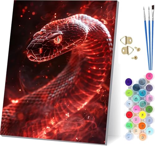 Malen Nach Zahlen Erwachsene Schlange, Malen Nach Zahlen Flamme, DIY Set Erwachsene Mit 3 Pinseln und Acrylfarbe, Paint by Numbers für Deko Wohnzimmer und Wanddeko, Als Geschenke 80x110cm 2-1474 von KUEGDUNG