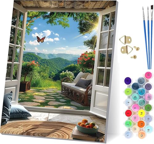 Malen Nach Zahlen Erwachsene Schmetterling, Malen Nach Zahlen Landschaft, DIY Handgemalt Ölgemälde Kit Mit 3 Pinseln und Acrylfarbe, Paint by Numbers Basteln Erwachsene, Geschenke 80x110cm H-8968 von KUEGDUNG