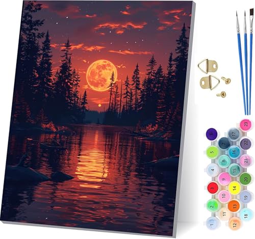 Malen Nach Zahlen Erwachsene Sonnenuntergang, Malen Nach Zahlen Baum, DIY Set Erwachsene Mit 3 Pinseln und Acrylfarbe, Paint by Numbers für Deko Wohnzimmer und Wanddeko, Geschenke 70x95cm S-8106 von KUEGDUNG
