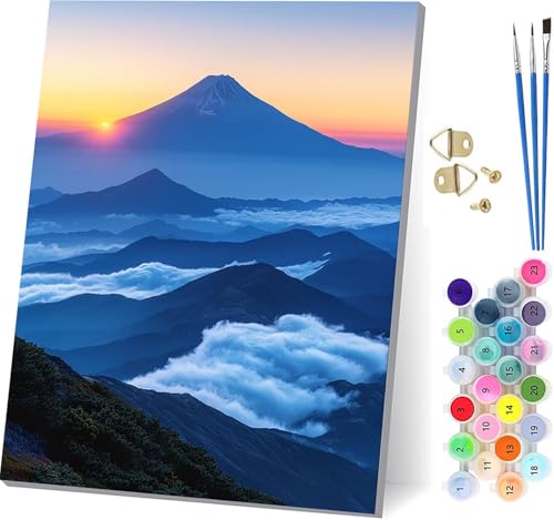 Malen Nach Zahlen Erwachsene Sonnenuntergang, Malen Nach Zahlen Berg, DIY Set Erwachsene Mit 3 Pinseln und Acrylfarbe, Paint by Numbers für Deko Wohnzimmer und Wanddeko, Geschenke 80x110cm 5-3929 von KUEGDUNG