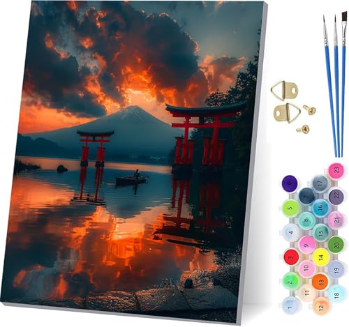 Malen Nach Zahlen Erwachsene Sonnenuntergang, Malen Nach Zahlen Berg, DIY Set Erwachsene Mit 3 Pinseln und Acrylfarbe, Paint by Numbers für Deko Wohnzimmer und Wanddeko, Geschenke 80x110cm T-6924 von KUEGDUNG
