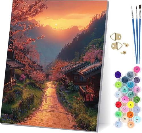 Malen Nach Zahlen Erwachsene Sonnenuntergang, Malen Nach Zahlen Landschaft, DIY Handgemalt Ölgemälde Kit Mit 3 Pinseln und Acrylfarbe, Paint by Numbers Basteln Erwachsene, Geschenke 60x80cm 6-8739 von KUEGDUNG