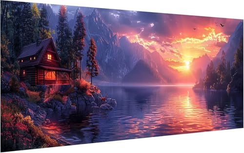 Malen Nach Zahlen Erwachsene Sonnenuntergang, Malen Nach Zahlen Landschaft, DIY Handgemalt Ölgemälde Leinwand Kits Mit Pinseln und Acrylfarbe, Paint by Numbers Adult für Deko Wohnzimmer 30x60cm 6-7834 von KUEGDUNG