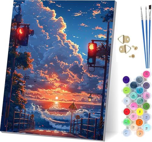 Malen Nach Zahlen Erwachsene Sonnenuntergang, Malen Nach Zahlen Ozean, DIY Set Erwachsene Mit 3 Pinseln und Acrylfarbe, Paint by Numbers für Deko Wohnzimmer und Wanddeko, Geschenke 80x110cm L-7330 von KUEGDUNG