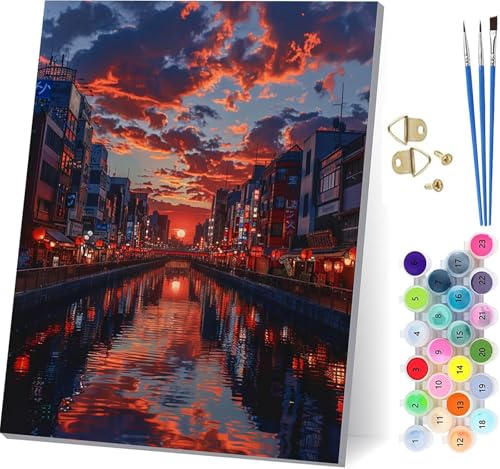 Malen Nach Zahlen Erwachsene Sonnenuntergang, Malen Nach Zahlen Rivers, DIY Handgemalt Ölgemälde Kit Mit 3 Pinseln und Acrylfarbe, Paint by Numbers Basteln Erwachsene, Deko Wohnzimmer 70x95cm S-6676 von KUEGDUNG
