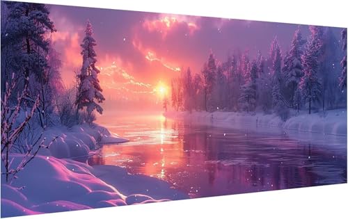 Malen Nach Zahlen Erwachsene Sonnenuntergang, Malen Nach Zahlen Schneeszene, DIY Handgemalt Ölgemälde Leinwand Kits Mit Pinseln und Acrylfarbe, Deko Wohnzimmer und Zimmer Deko Geschenk 35x70cm 2-4346 von KUEGDUNG