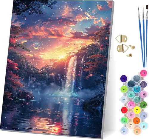 Malen Nach Zahlen Erwachsene Sonnenuntergang, Malen Nach Zahlen StüRze, DIY Handgemalt Ölgemälde Kit Mit 3 Pinseln und Acrylfarbe, Paint by Numbers Basteln Erwachsene, Deko Wohnzimmer 70x95cm 2-8944 von KUEGDUNG