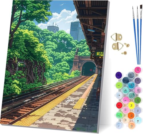Malen Nach Zahlen Erwachsene Stadt, Malen Nach Zahlen Baum, DIY Handgemalt Ölgemälde Kit Mit 3 Pinseln und Acrylfarbe, Paint by Numbers Basteln Erwachsene, für Deko Wohnzimmer 80x110cm 8-1364 von KUEGDUNG