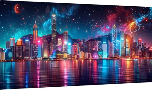 Malen Nach Zahlen Erwachsene Stadt, Malen Nach Zahlen Nachtansicht, DIY Handgemalt Ölgemälde Leinwand Kits Mit Pinseln und Acrylfarbe, Paint by Numbers Adult für Deko Wohnzimmer 40x70cm 5-7974 von KUEGDUNG