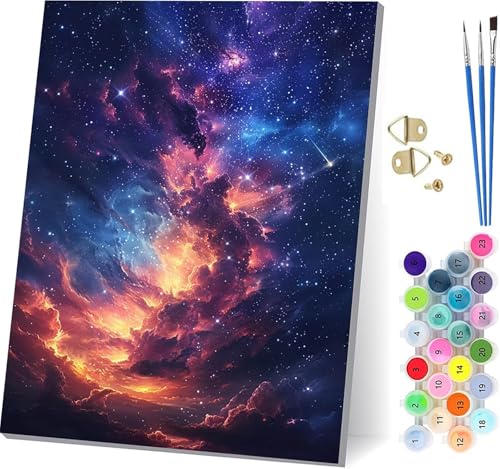 Malen Nach Zahlen Erwachsene Sternenhimmel, Malen Nach Zahlen Landschaft, DIY Set Erwachsene Mit 3 Pinseln und Acrylfarbe, Paint by Numbers für Deko Wohnzimmer, Geschenke für Frauen 60x80cm 1-2655 von KUEGDUNG