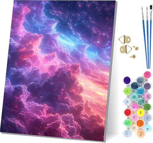 Malen Nach Zahlen Erwachsene Sternenhimmel, Malen Nach Zahlen Wolke, DIY Handgemalt Ölgemälde Kit Mit 3 Pinseln und Acrylfarbe, Paint by Numbers Basteln Erwachsene, für Deko Wohnzimmer 60x80cm 4-4972 von KUEGDUNG