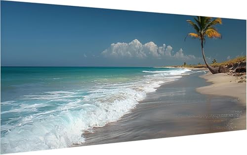 Malen Nach Zahlen Erwachsene Strand, Malen Nach Zahlen Landschaft, DIY Handgemalt Ölgemälde Leinwand Kits Mit Pinseln und Acrylfarbe, Paint by Numbers Adult für Deko Wohnzimmer 55x110cm X-3993 von KUEGDUNG