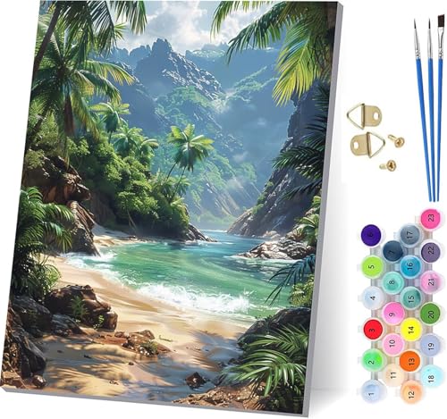 Malen Nach Zahlen Erwachsene Strand, Malen Nach Zahlen Landschaft, DIY Set Erwachsene Mit 3 Pinseln und Acrylfarbe, Paint by Numbers für Deko Wohnzimmer und Wanddeko, Geschenke 80x110cm 7-2120 von KUEGDUNG