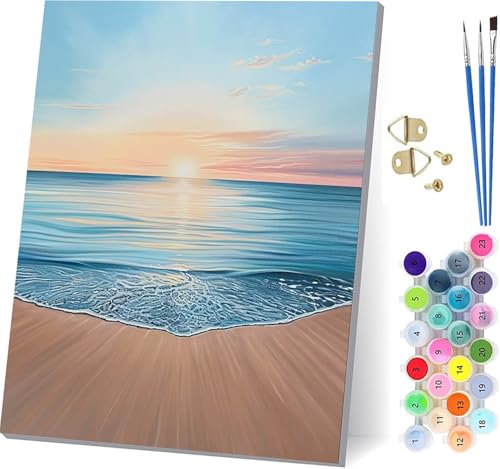 Malen Nach Zahlen Erwachsene Strand, Malen Nach Zahlen Ozean, DIY Handgemalt Ölgemälde Kit Mit 3 Pinseln und Acrylfarbe, Paint by Numbers Basteln Erwachsene, für Deko Wohnzimmer 60x80cm B-4044 von KUEGDUNG