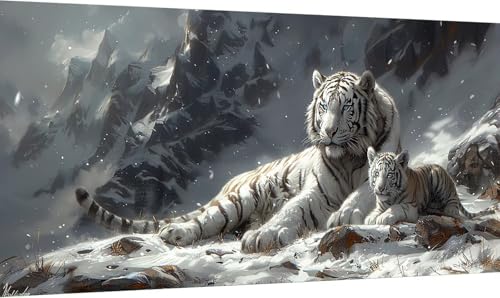 Malen Nach Zahlen Erwachsene Tier, Malen Nach Zahlen Tiger, DIY Handgemalt Ölgemälde Leinwand Kits Mit Pinseln und Acrylfarbe, Paint by Numbers Adult für Deko Wohnzimmer und Zimmer Deko 40x80cm Y-6694 von KUEGDUNG
