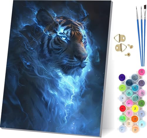 Malen Nach Zahlen Erwachsene Tiger, Malen Nach Zahlen Tier, DIY Set Erwachsene Mit 3 Pinseln und Acrylfarbe, Paint by Numbers für Deko Wohnzimmer und Wanddeko, Als Geschenke für Frauen 60x80cm G-7781 von KUEGDUNG