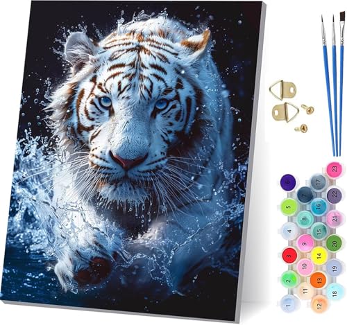 Malen Nach Zahlen Erwachsene Tiger, Malen Nach Zahlen Tier, DIY Set Erwachsene Mit 3 Pinseln und Acrylfarbe, Paint by Numbers für Deko Wohnzimmer und Wanddeko, Als Geschenke für Frauen 60x80cm O-9983 von KUEGDUNG