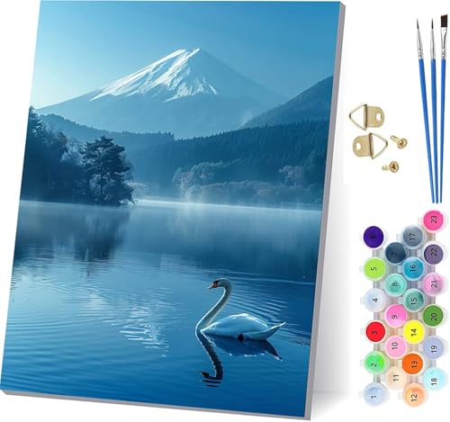 Malen Nach Zahlen Erwachsene Vulkan Fuji, Malen Nach Zahlen Gans, DIY Handgemalt Ölgemälde Kit Mit 3 Pinseln und Acrylfarbe, Paint by Numbers Basteln Erwachsene, für Deko Wohnzimmer 80x110cm 6-6898 von KUEGDUNG