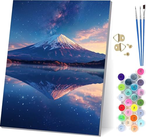 Malen Nach Zahlen Erwachsene Vulkan Fuji, Malen Nach Zahlen Sternenhimmel, DIY Set Erwachsene Mit 3 Pinseln und Acrylfarbe, Paint by Numbers für Deko Wohnzimmer, Geschenke für Frauen 70x95cm 6-5652 von KUEGDUNG