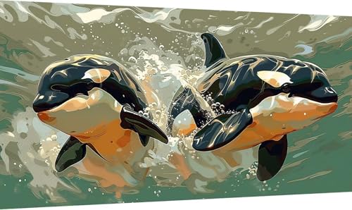 Malen Nach Zahlen Erwachsene Wal, Malen Nach Zahlen Tier, DIY Handgemalt Ölgemälde Leinwand Kits Mit Pinseln und Acrylfarbe, Paint by Numbers Adult für Deko Wohnzimmer und Zimmer Deko 60x120cm N-8995 von KUEGDUNG
