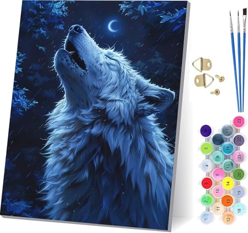 Malen Nach Zahlen Erwachsene Wolf, Malen Nach Zahlen BläTter, DIY Set Erwachsene Mit 3 Pinseln und Acrylfarbe, Paint by Numbers für Deko Wohnzimmer und Wanddeko, Geschenke für Frauen 60x80cm S-4789 von KUEGDUNG