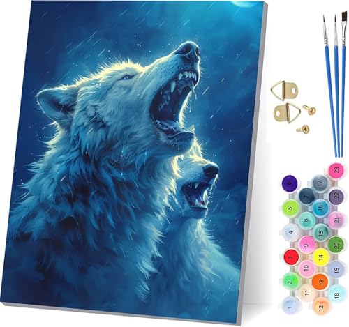 Malen Nach Zahlen Erwachsene Wolf, Malen Nach Zahlen Tier, DIY Handgemalt Ölgemälde Kit Mit 3 Pinseln und Acrylfarbe, Paint by Numbers Basteln Erwachsene, für Deko Wohnzimmer Geschenke 70x95cm 5-2051 von KUEGDUNG